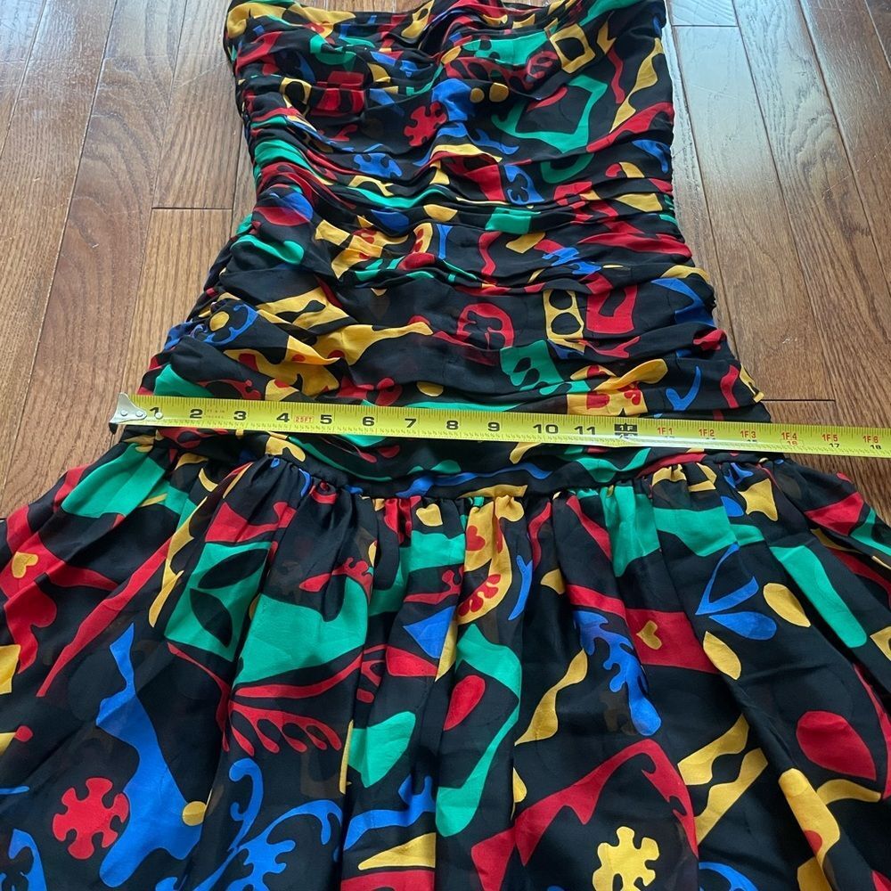 Albert Nipon Vintage 80s Strapless Print Black Dress 100% Silk Sz 6 - Picture 4 of 9